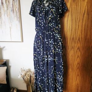 Banana Republic Floral Print Ruffle Neck Jumpsuit - Size Large